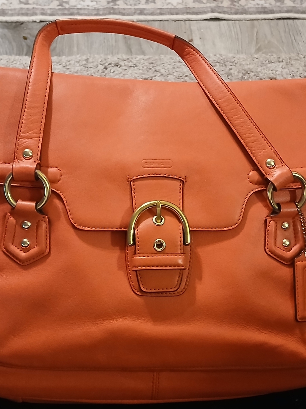 Coach Campbell Eva Flap Satchel Red Orange Leather Crossbody Shoulder Bag Gold - Picture 11 of 16